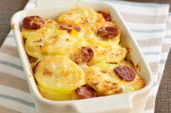 Potato and chorizo gratin