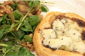 Video recipe: Jo Pratt's sweet onion & dolcelatte tarts with pear and walnut salad Video recipe: Jo Pratt's sweet onion & dolcelatte tarts with pear and walnut salad