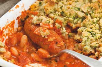 Sausage and bean crumble Sausage and bean crumble