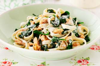 creamy salmon and spinach tagliatelle