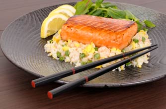 salmon and rice with chopsticks salmon and rice with chopsticks
