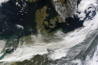 A satellite image of the volcanic ash plume
