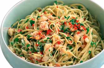 Seafood pasta with crabmeat and chilli