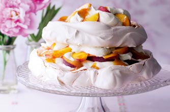 Essentials magazine, peach and passionfruit pavlova Essentials magazine, peach and passionfruit pavlova