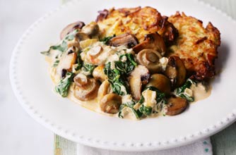 Essentials magazine, mushroom and spinach stroganoff