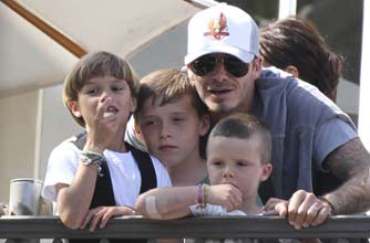 David Beckham with his sons Brooklyn, Romeo and Cruz