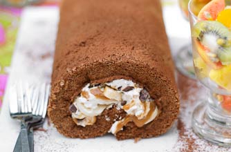 Essentials magazine, choc-anoffee roulade Essentials magazine, choc-anoffee roulade