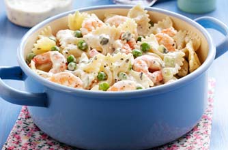 Creamy pasta with prawns and peas Creamy pasta with prawns and peas
