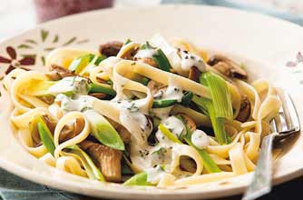 Spring onion and mushroom stroganoff