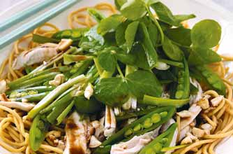 Chicken, pea and noodle salad