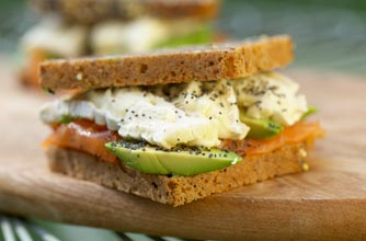Smoked salmon, avocado and brie on rye Smoked salmon, avocado and brie on rye