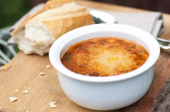 Pancetta, faro and bean soup