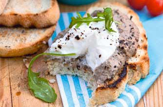 Toasted ciabatta with a spread of aubergine and yogurt