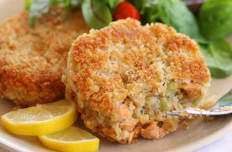 Salmon and mushy pea fishcakes