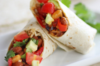 Spicy pinto and baked bean wraps