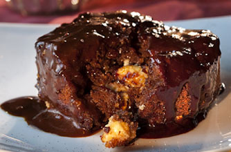 Hot Maltesers pudding with caramel sauce