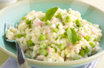 Creamy bacon, pea and mint risotto