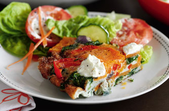 Red pepper, spinach and sweet potato tortilla
