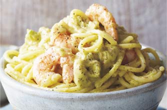 Guacamole and prawn spaghetti Guacamole and prawn spaghetti