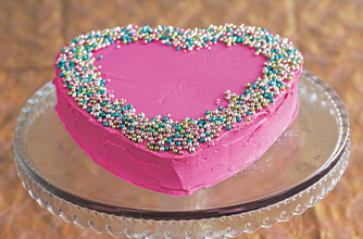Pink iced heart cake