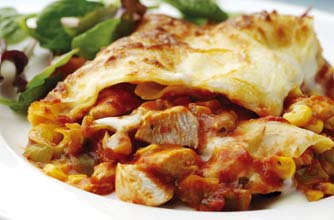 Chicken, leek and sweetcorn lasagne