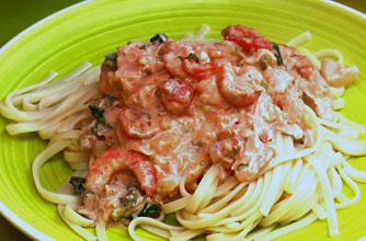 Reggae Reggae king prawn and salmon linguini