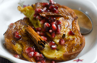 French Toast with Ruby Red Pomegranate, Honey & Cinnamon