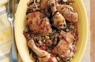 Mushroom chicken fricassee with edamame
