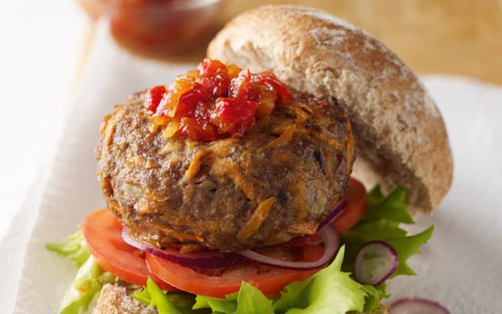 Spiced beef and carrot burgers