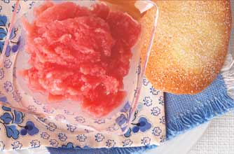 Rhubarb granita and lavender tuiles