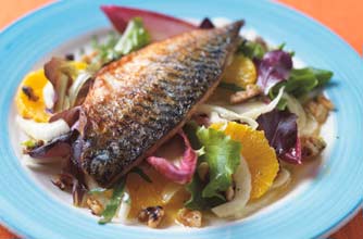 A refreshing leafy salad served with midly fried mackerel fillets. This recipe serves 4 and can be eaten hot or cold, as a starter or main. A refreshing leafy salad served with midly fried mackerel fillets. This recipe serves 4 and can be eaten hot or cold, as a starter or main.