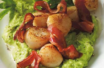 pea puree scallops ribbons courgette goodtoknow