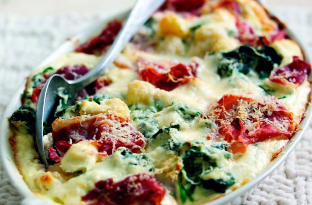 Gnocchi bake with ham and spinach