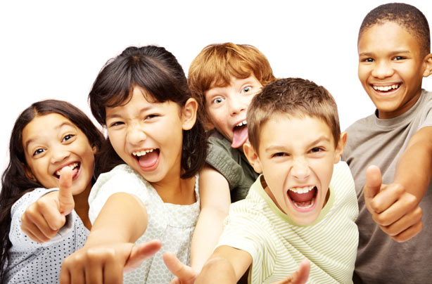 Happy kids with their thumbs up