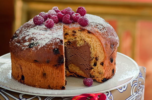 Panettone and dark chocolate bombe Panettone and dark chocolate bombe
