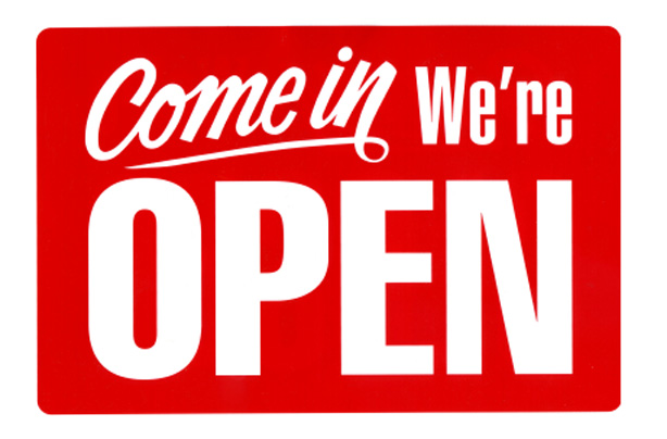 Come on int, we're open sign