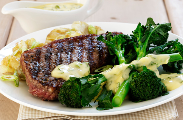 Steak with broccoli andl hollandaise sauce Steak with broccoli andl hollandaise sauce