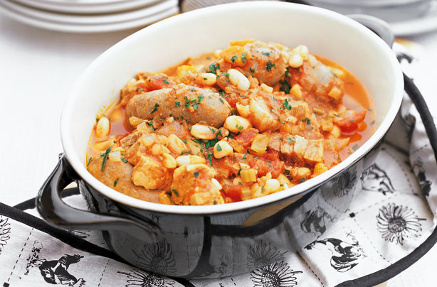 Slow-cooked sausage and bean casserole