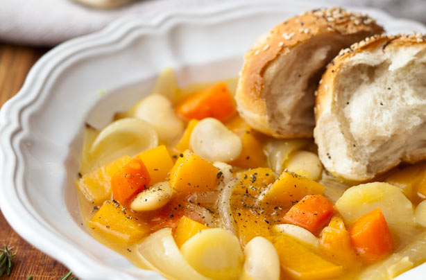 Chunky root veg soup with rolls Chunky root veg soup with rolls