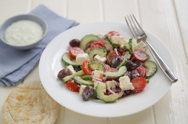 Greek salad with honey and mint dressing Greek salad with honey and mint dressing