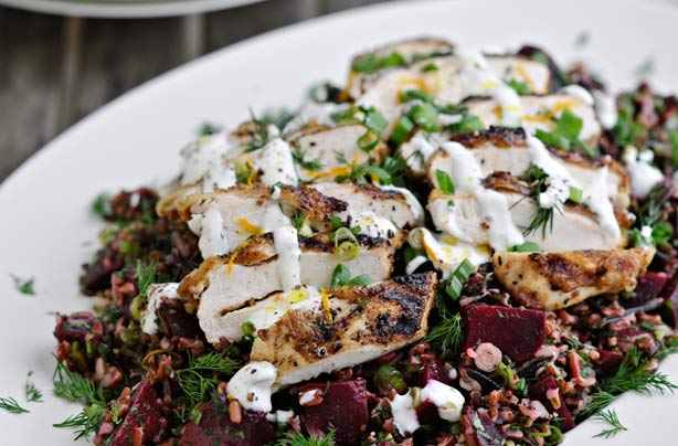 Beetroot, Wild Rice & Herb Salad with Cumin Spiced Grilled Chicken