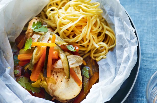 Chicken and vegetable parcels