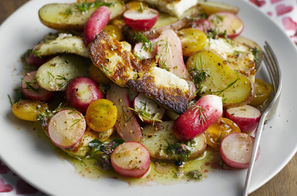 Warm radish, halloumi, potato and cherry tomato salad Warm radish, halloumi, potato and cherry tomato salad