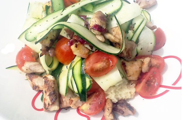 Chicken, tomato and courgette couscous salad