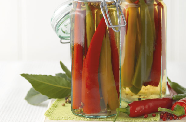 Sweet pickles are a delicious way to store up a taste of summer. These pickled chillies can keep for 4 months. They are delicious with sandwiches, salads and cold meats.