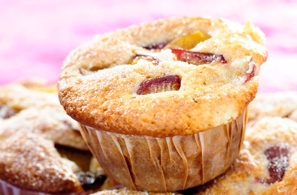 Warm spiced plum muffins