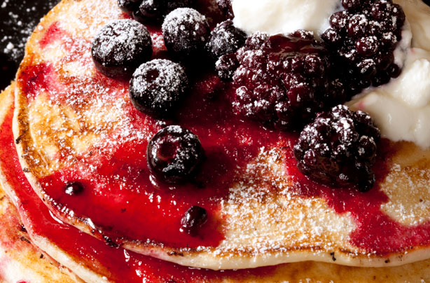 American pancakes with berry compote American pancakes with berry compote