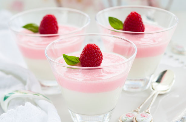 Rosewater and raspberry yoghurt layers