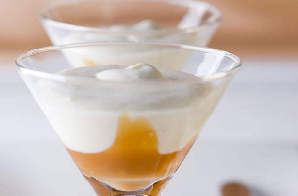White chocolate mousse and caramel sauce White chocolate mousse and caramel sauce