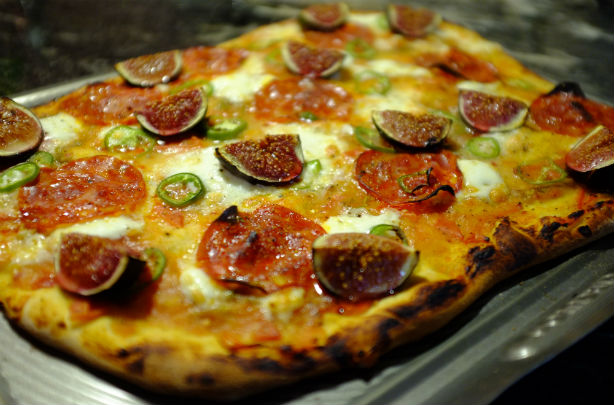 Fig, blue cheese and salami pizza